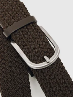 Online Reiss Elmont Basket Weave Belt Dark Brown