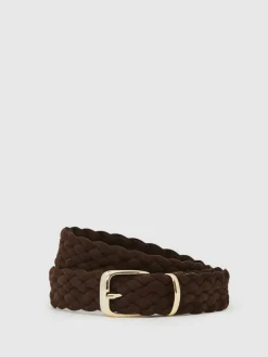 Online Reiss Jesse Suede Woven Belt Dark Brown