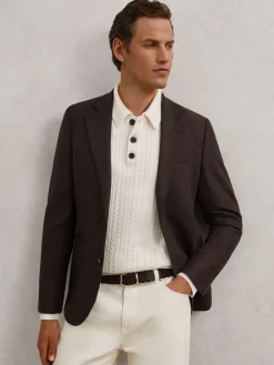 Online Reiss Jesse Suede Woven Belt Dark Brown