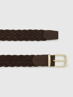Online Reiss Jesse Suede Woven Belt Dark Brown