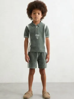 Reiss Dark Sage Green/White Trenton 9-13 yrs Chenille Tipped Motor Cars Shorts^ Shorts
