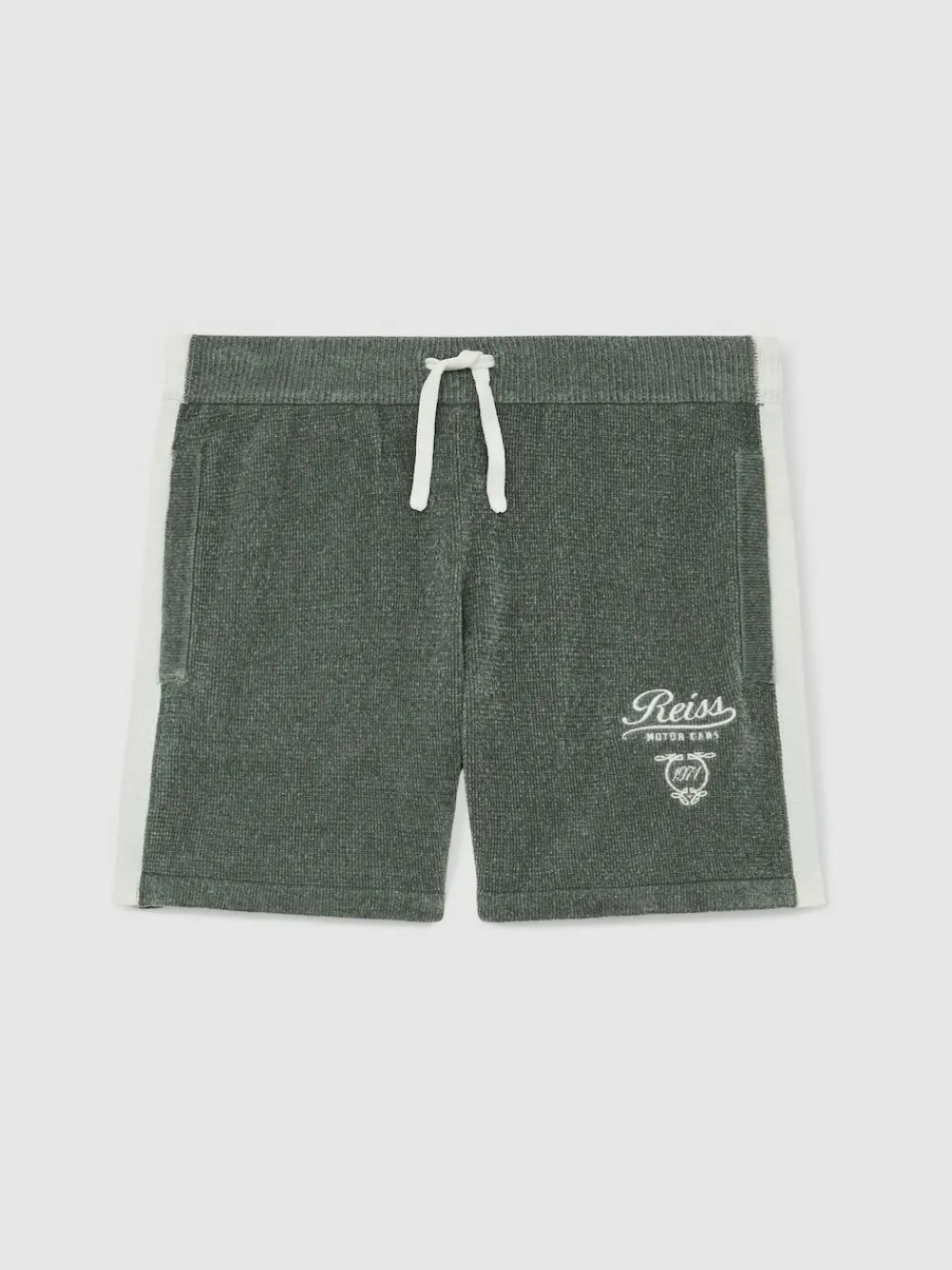 Reiss Dark Sage Green/White Trenton 3-9 yrs Chenille Tipped Motor Cars Shorts