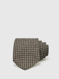 Reiss Dark Sage Multi Nicolo Micro-Square Print Tie With Wool^ Ties & Pocket Squares