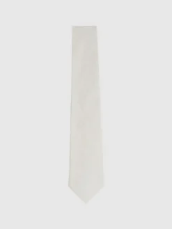 Outlet Reiss Ecru Elio Linen Textured Tie