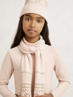 Reiss Ecru Farah Junior Fair Isle Hat And Scarf Set With Wool^ Hats