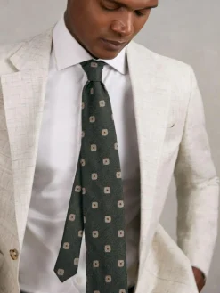 Best Reiss Marco Silk-Wool Square-Medallion Tie Forest Green