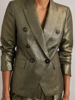 Reiss Sienna Double-Breasted Metallic Suit Blazer with Cotton^Women Suits & Tailoring|Blazers