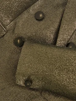 Clearance Reiss Sienna Petite Double-Breasted Metallic Suit Blazer with Cotton Gold