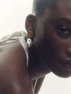 Hot Reiss Gold Tone Maya Molten Faux-Pearl Drop Earrings