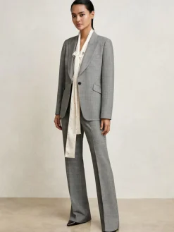 Reiss Grey Brooklyn Check Flared Suit Trousers^Women Suits & Tailoring