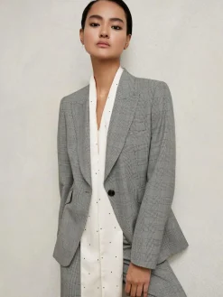 Reiss Grey Brooklyn Single-Breasted Check Suit Blazer^Women Blazers