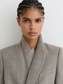 Reiss Grey Ember Herringbone Double-Breasted Blazer Wool-Cotton^Women Suits & Tailoring|Blazers