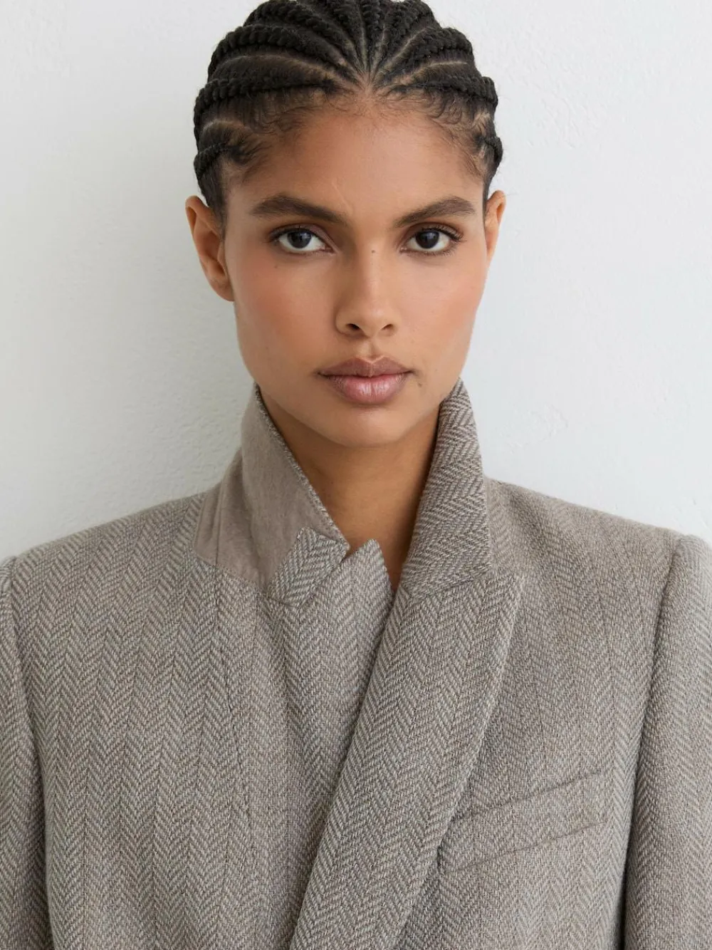 Reiss Grey Ember Herringbone Double-Breasted Blazer Wool-Cotton^Women Suits & Tailoring|Blazers