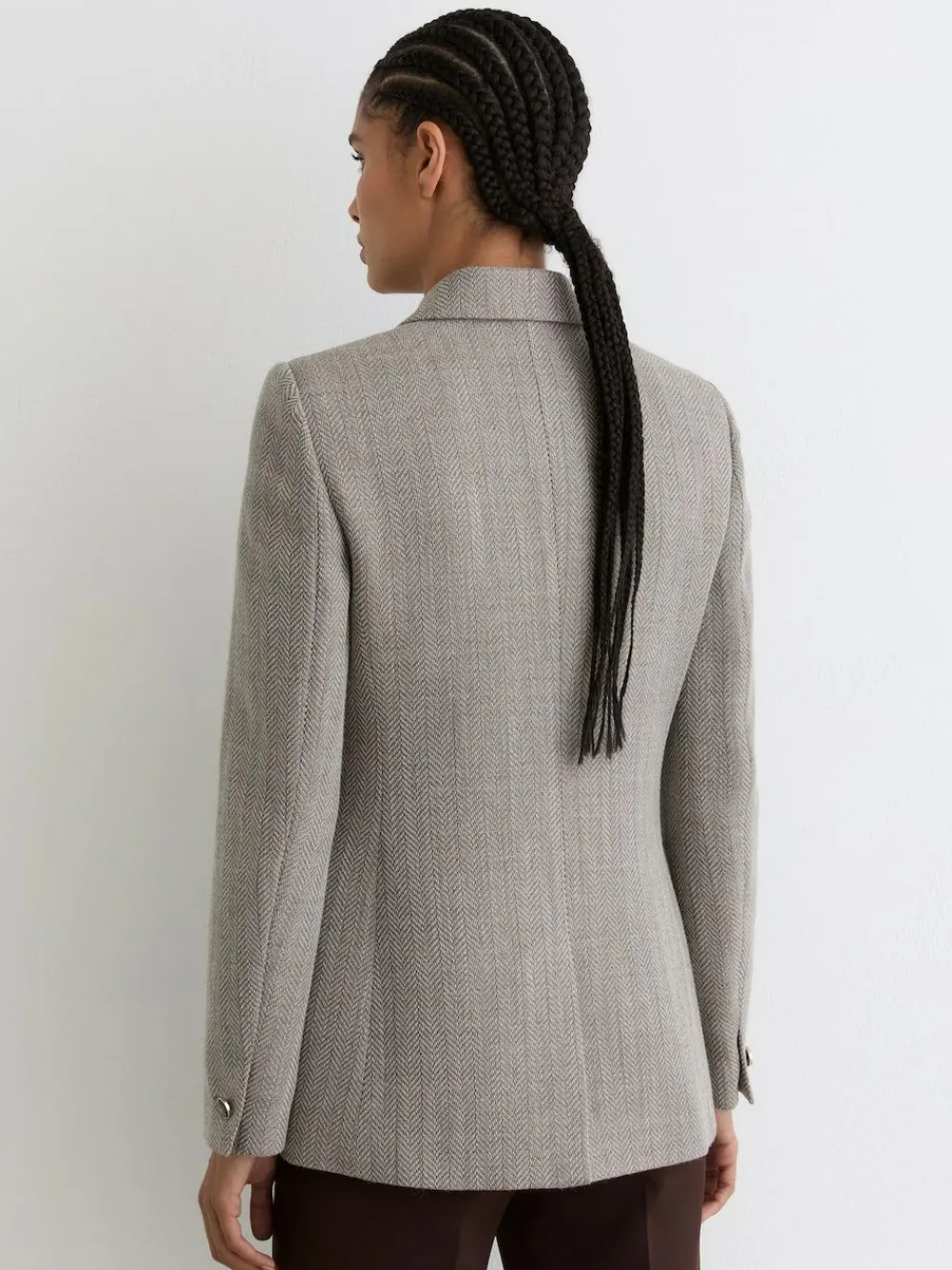 Reiss Grey Ember Herringbone Double-Breasted Blazer Wool-Cotton^Women Suits & Tailoring|Blazers