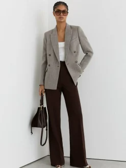 Reiss Grey Ember Petite Herringbone Double-Breasted Blazer Wool-Cotton