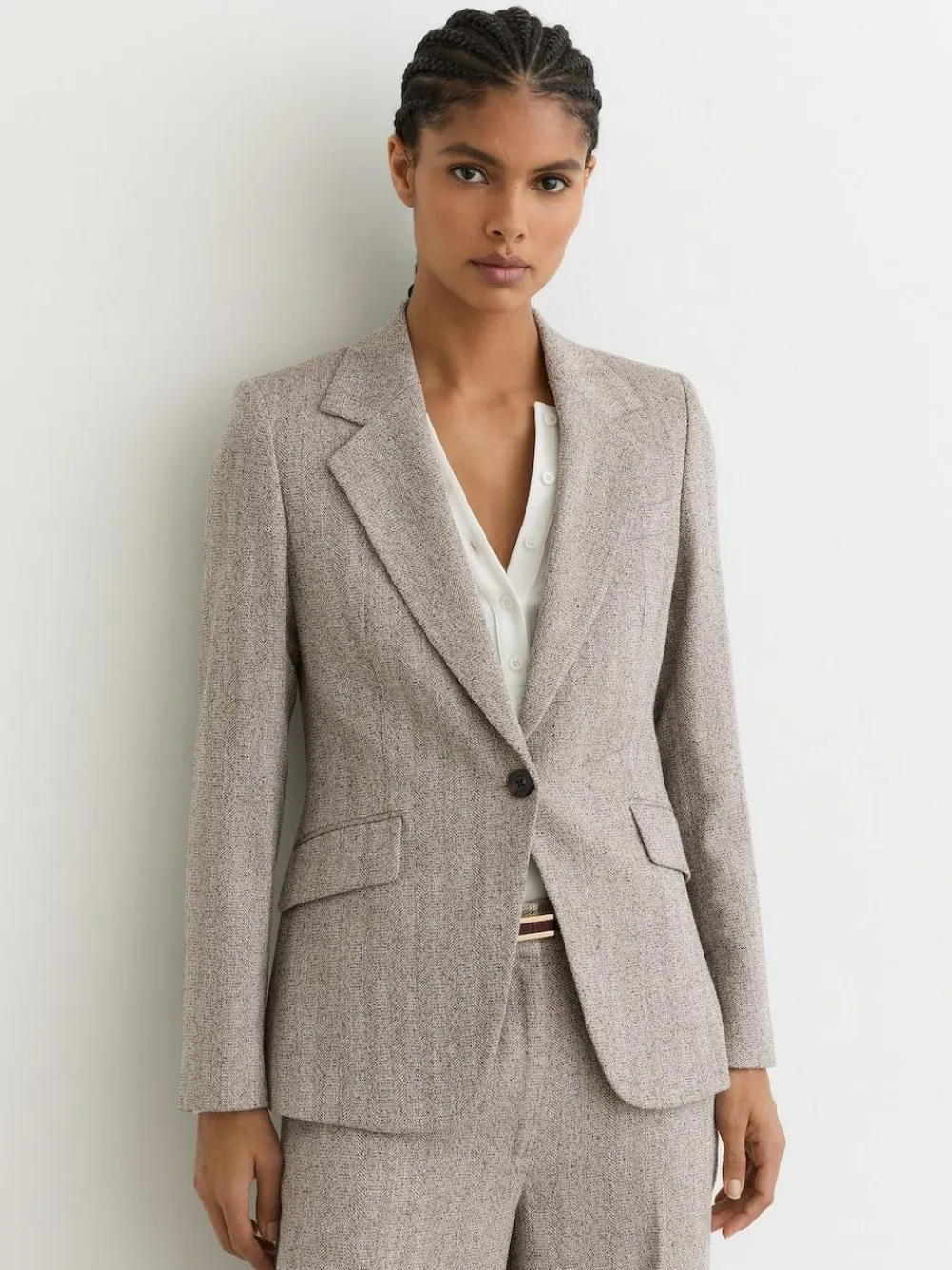 Outlet Reiss Grey Isla Single-Breasted Textured Blazer
