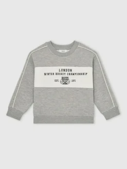 Reiss Grey Melange Owen 3-9 yrs Cotton-Blend Hockey Sweatshirt with Contrast-Piping^ Cosy Club
