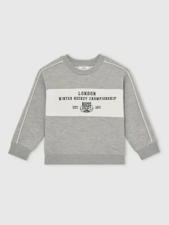 Sale Reiss Grey Melange Owen 9-13 yrs Cotton-Blend Hockey Sweatshirt with Contrast-Piping