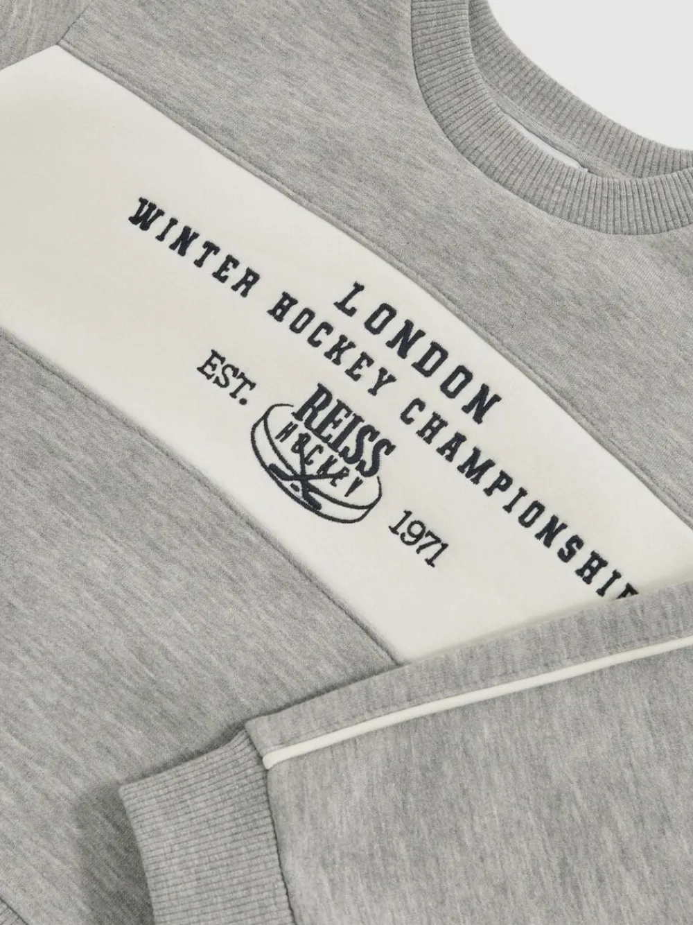 Sale Reiss Grey Melange Owen 9-13 yrs Cotton-Blend Hockey Sweatshirt with Contrast-Piping