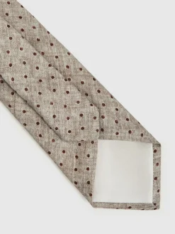 Clearance Reiss Pio Wool-Cotton Polka-Dot Tie Grey Melange
