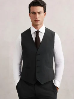 Discount Reiss Promise Wool-Blend Tailored-Fit Waistcoat Grey