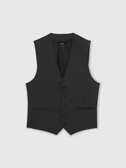 Discount Reiss Promise Wool-Blend Tailored-Fit Waistcoat Grey