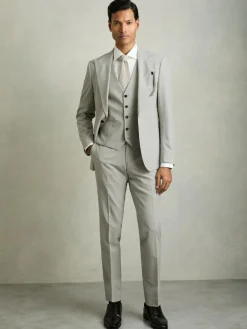 Reiss Grey Slice Puppytooth-Check Suit Waistcoat Wool-Blend^ Vests