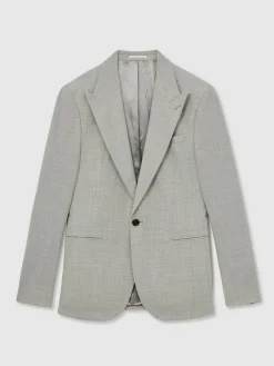 Outlet Reiss Grey Slice Single-Breasted Check Suit Blazer Slim-Fit