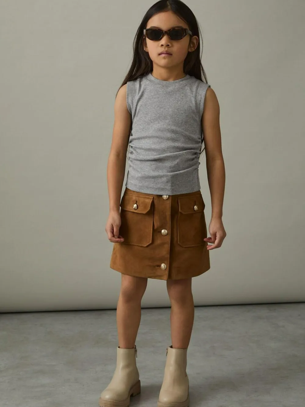 Reiss Trudy 4-9 yrs Ruched Vest Top Grey