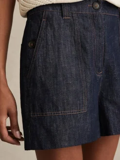 Sale Reiss Ashby Linen Shorts Indigo