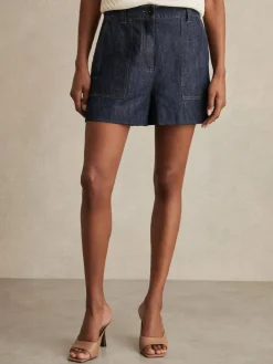 Sale Reiss Ashby Linen Shorts Indigo