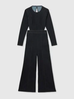 New Reiss Indigo Blue Sanata Wide-Leg Open-Back Denim Jumpsuit