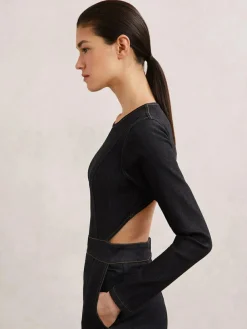 New Reiss Indigo Blue Sanata Wide-Leg Open-Back Denim Jumpsuit