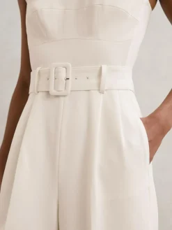 Reiss Ivory Alba Sheer-Panel Wide-Leg Belted Jumpsuit^Women Jumpsuits & Playsuits