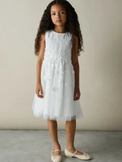 Sale Reiss Ivory Clementine 9-13 yrs Tulle Floral-Embroidered Bridesmaid Dress