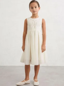 Reiss Ivory Phoebe 9-13 yrs Lace-Detail Tulle-Skirt Dress^ Dresses|Occasionwear