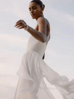 Hot Reiss Ivory Rhiannon Silk Ruffle Bandeau Wide-Leg Jumpsuit