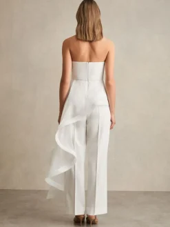 Hot Reiss Ivory Rhiannon Silk Ruffle Bandeau Wide-Leg Jumpsuit