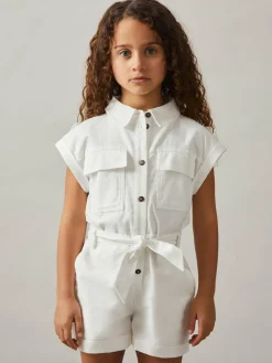 Reiss Ivory Zoe 9-13 yrs Cotton-Linen Belted Playsuit^ Jumpsuits & Playsuits