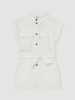 Reiss Ivory Zoe 9-13 yrs Cotton-Linen Belted Playsuit^ Jumpsuits & Playsuits
