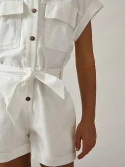 Reiss Ivory Zoe 9-13 yrs Cotton-Linen Belted Playsuit^ Jumpsuits & Playsuits