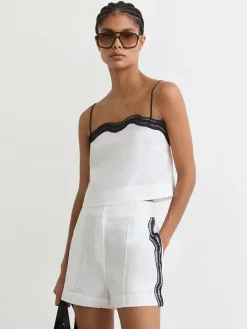 Discount Reiss Ivory/Navy Felicity Linen Scallop-Trim Shorts