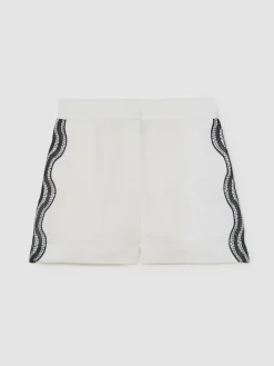 Discount Reiss Ivory/Navy Felicity Linen Scallop-Trim Shorts