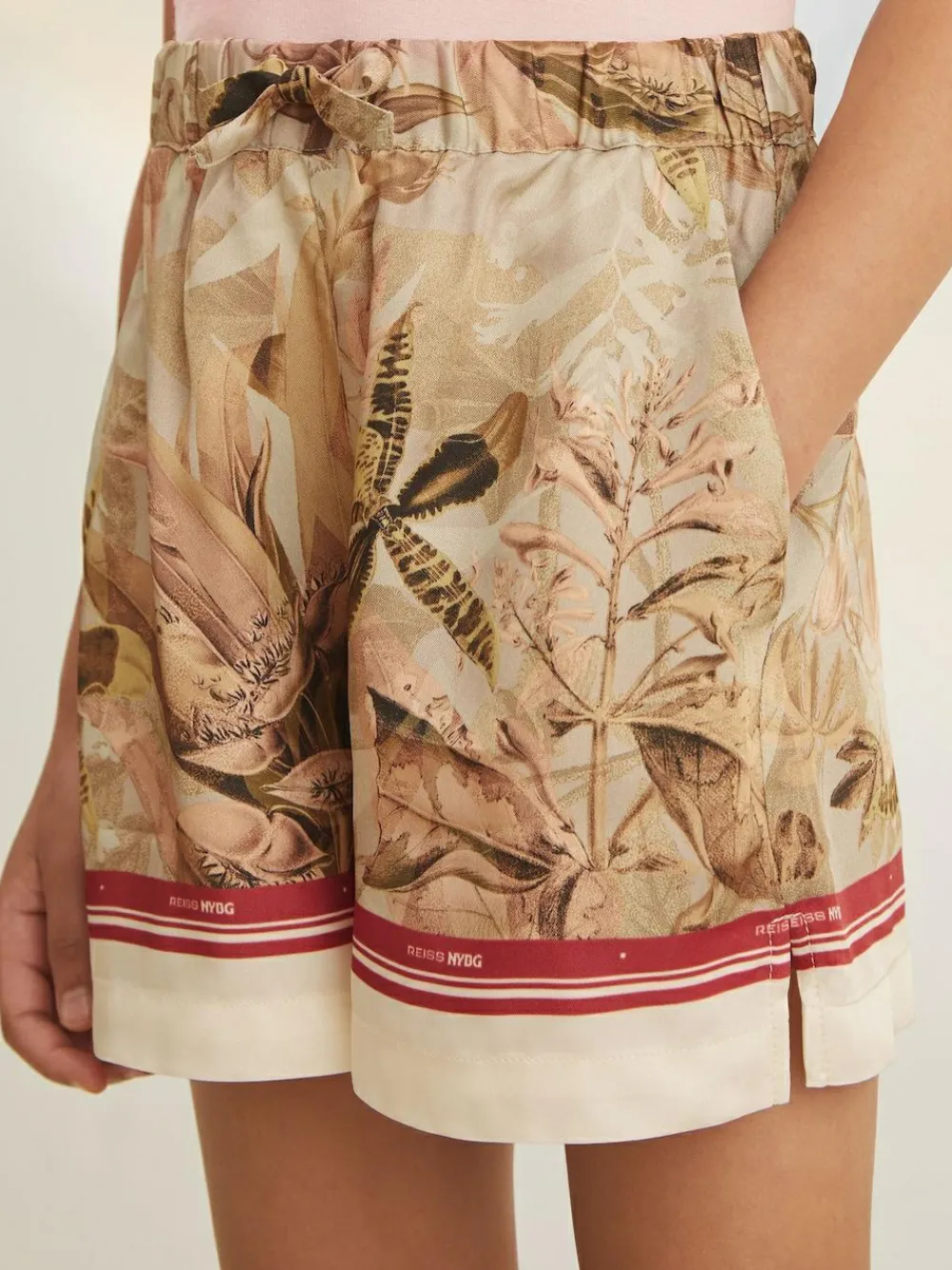 Online Reiss Khaki Sammie 9-13 yrs | NYBG Satin Floral-Print Shorts