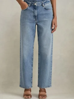 Best Reiss Selin Petite Mid Rise Straight Leg Jeans Light Blue