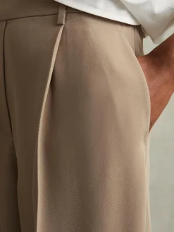 New Reiss Eden Elasticated-Waist Wide-Leg Twill Trousers Mink Neutral