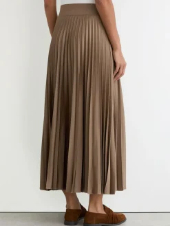 Reiss Seren Pleated Midi Skirt Mocha Brown
