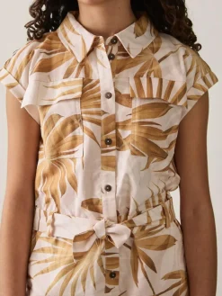 Clearance Reiss Multi Zoey 9-13 yrs Cotton-Linen Palm-Print Playsuit