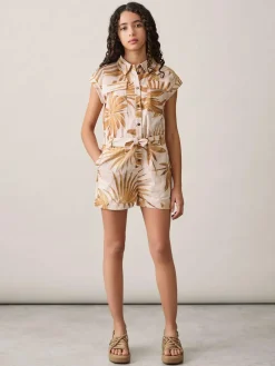 Discount Reiss Multi Zoey 4-9 yrs Cotton-Linen Palm-Print Playsuit