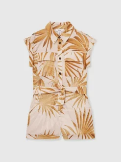 Discount Reiss Multi Zoey 4-9 yrs Cotton-Linen Palm-Print Playsuit